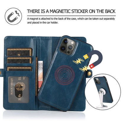 For iPhone 15 Pro Case Detachable 2-in-1 Wallet Anti-drop Phone Cover with Strap