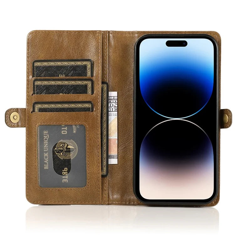 For iPhone 15 Pro Case Detachable 2-in-1 Wallet Anti-drop Phone Cover with Strap