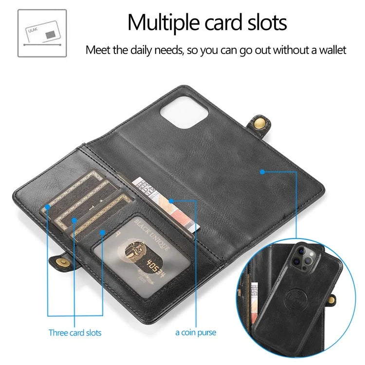 For iPhone 15 Pro Case Detachable 2-in-1 Wallet Anti-drop Phone Cover with Strap