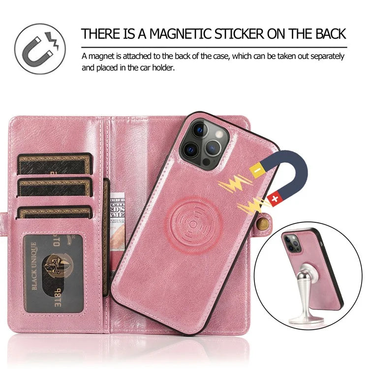 For iPhone 15 Pro Case Detachable 2-in-1 Wallet Anti-drop Phone Cover with Strap