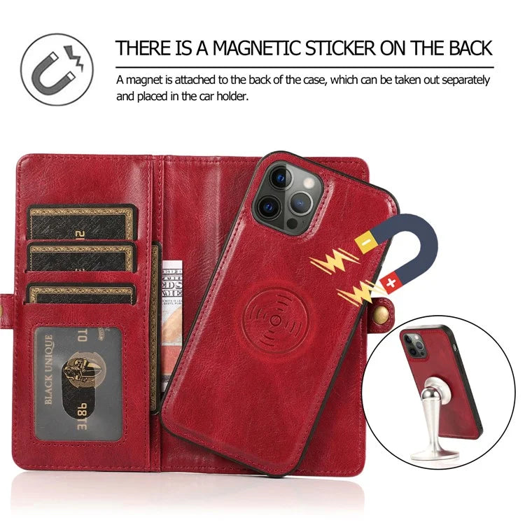 For iPhone 15 Pro Case Detachable 2-in-1 Wallet Anti-drop Phone Cover with Strap