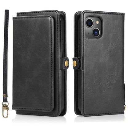 For iPhone 15 Plus Cell Phone Case Detachable 2-in-1 Wallet Leather Cover with Strap