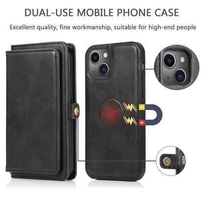 For iPhone 15 Plus Cell Phone Case Detachable 2-in-1 Wallet Leather Cover with Strap