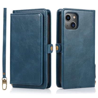 For iPhone 15 Plus Cell Phone Case Detachable 2-in-1 Wallet Leather Cover with Strap