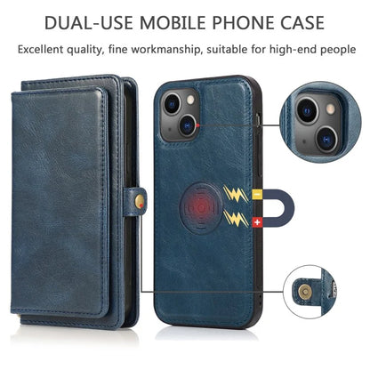 For iPhone 15 Plus Cell Phone Case Detachable 2-in-1 Wallet Leather Cover with Strap