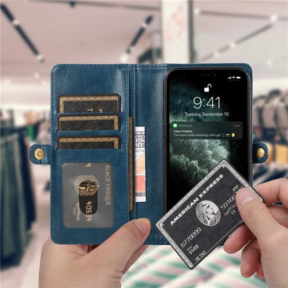 For iPhone 15 Plus Cell Phone Case Detachable 2-in-1 Wallet Leather Cover with Strap