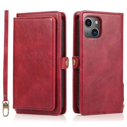 For iPhone 15 Plus Cell Phone Case Detachable 2-in-1 Wallet Leather Cover with Strap