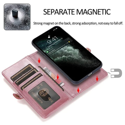 For iPhone 15 Plus Cell Phone Case Detachable 2-in-1 Wallet Leather Cover with Strap