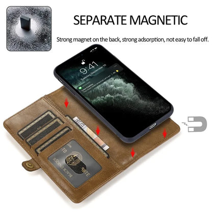 For iPhone 15 Plus Cell Phone Case Detachable 2-in-1 Wallet Leather Cover with Strap
