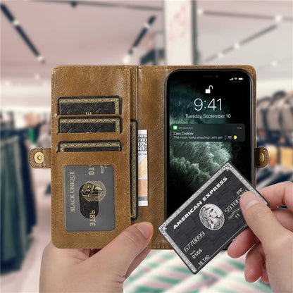 For iPhone 15 Plus Cell Phone Case Detachable 2-in-1 Wallet Leather Cover with Strap
