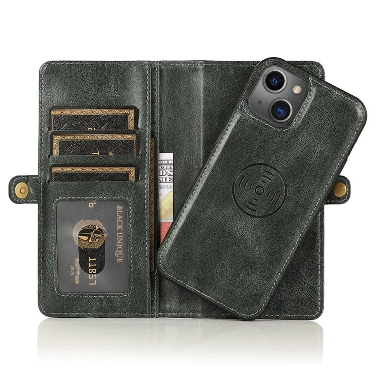For iPhone 15 Plus Cell Phone Case Detachable 2-in-1 Wallet Leather Cover with Strap