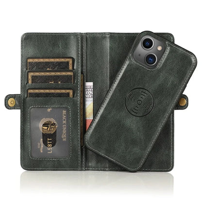 For iPhone 15 Plus Cell Phone Case Detachable 2-in-1 Wallet Leather Cover with Strap