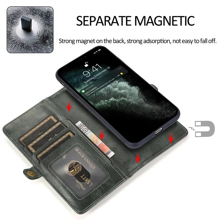 For iPhone 15 Plus Cell Phone Case Detachable 2-in-1 Wallet Leather Cover with Strap