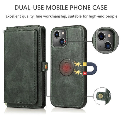 For iPhone 15 Plus Cell Phone Case Detachable 2-in-1 Wallet Leather Cover with Strap