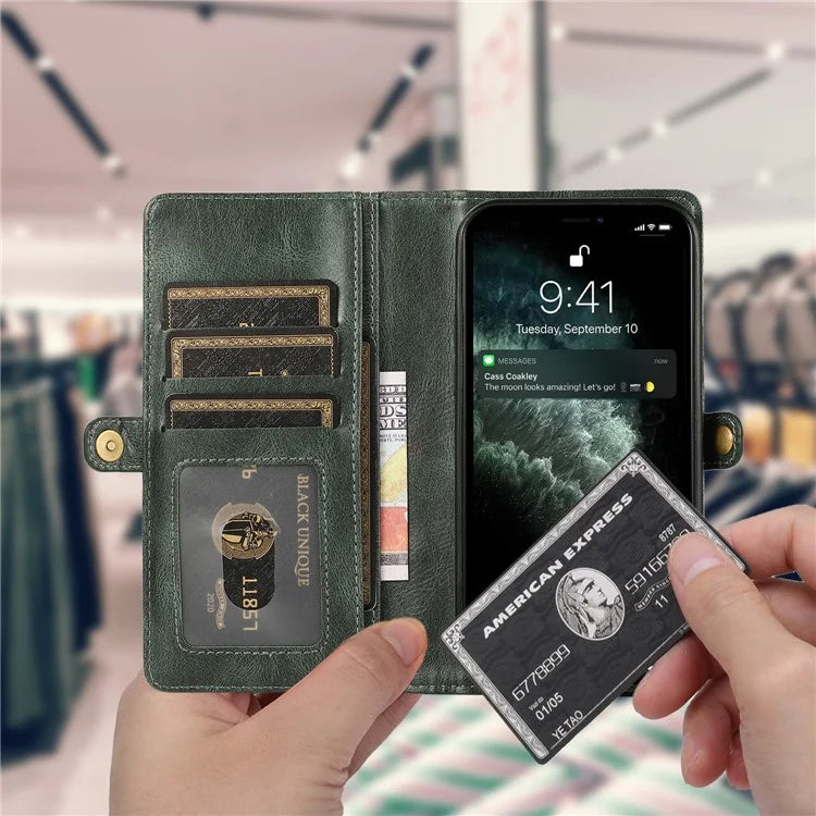 For iPhone 15 Plus Cell Phone Case Detachable 2-in-1 Wallet Leather Cover with Strap