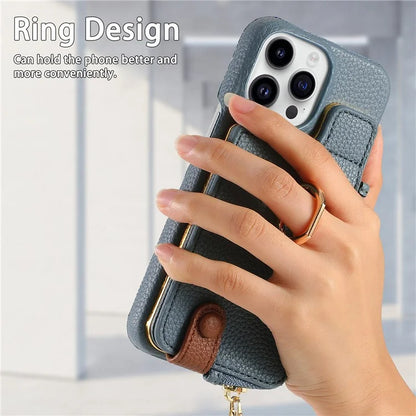 Y3 For iPhone 14 Pro Max Ring Kickstand Phone Case Zipper Pocket Wallet Leather Back Cover