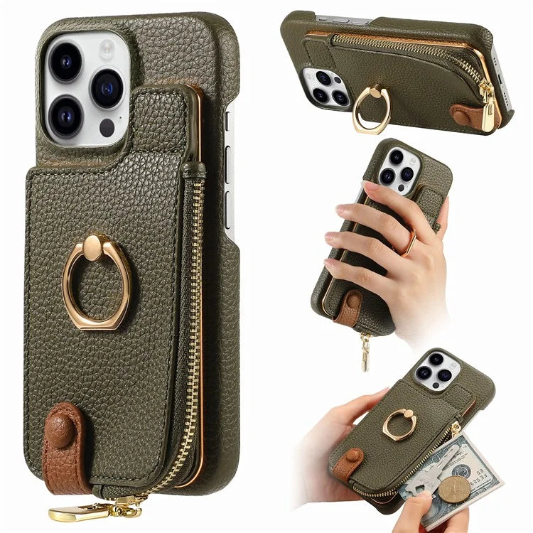 Y3 for iPhone 13 Pro Max Phone Case RFID Blocking Wallet Cover Zipper Pocket
