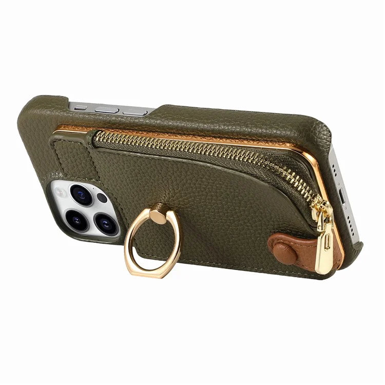 Y3 for iPhone 13 Pro Max Phone Case RFID Blocking Wallet Cover Zipper Pocket
