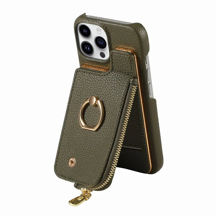 Y3 for iPhone 13 Pro Max Phone Case RFID Blocking Wallet Cover Zipper Pocket