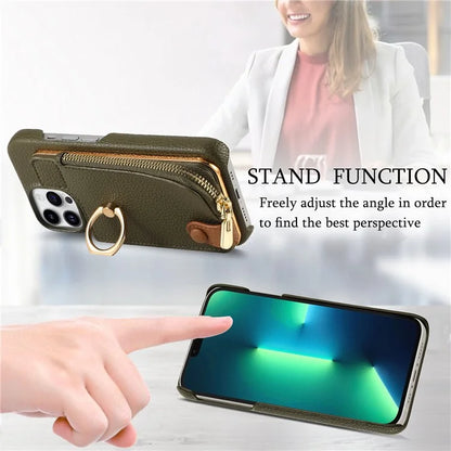 Y3 for iPhone 13 Pro Max Phone Case RFID Blocking Wallet Cover Zipper Pocket