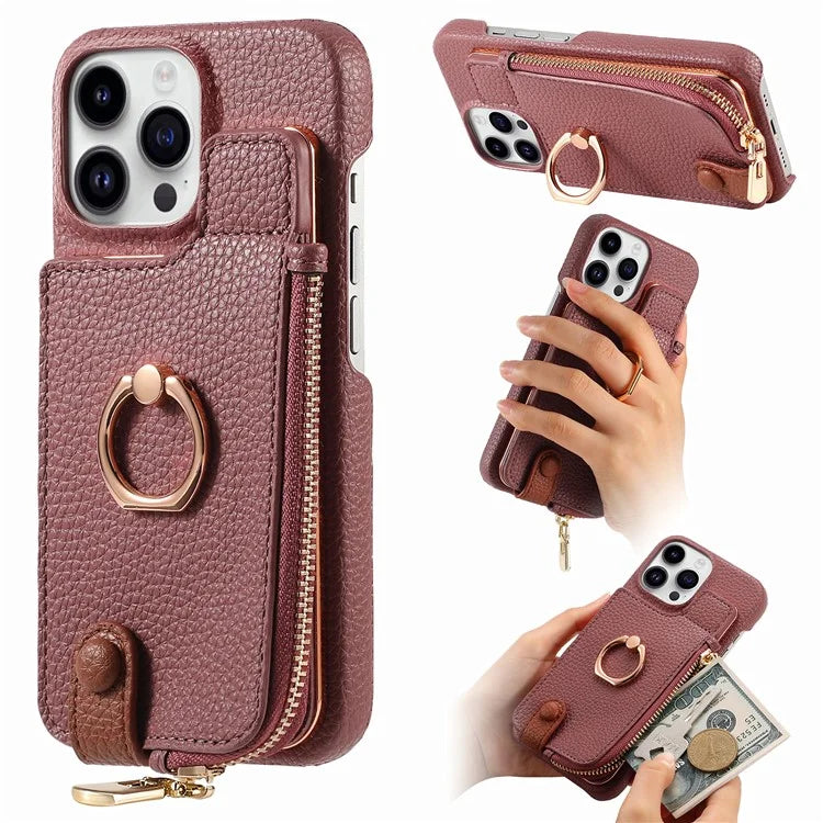 Y3 for iPhone 13 Pro Max Phone Case RFID Blocking Wallet Cover Zipper Pocket