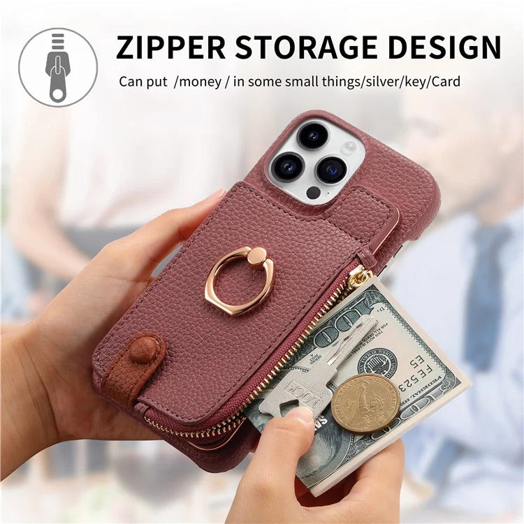 Y3 for iPhone 13 Pro Max Phone Case RFID Blocking Wallet Cover Zipper Pocket
