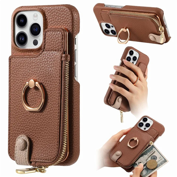 Y3 for iPhone 13 Pro Max Phone Case RFID Blocking Wallet Cover Zipper Pocket