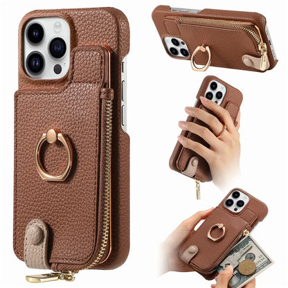 Y3 for iPhone 13 Pro Max Phone Case RFID Blocking Wallet Cover Zipper Pocket