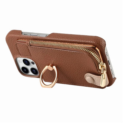 Y3 for iPhone 13 Pro Max Phone Case RFID Blocking Wallet Cover Zipper Pocket