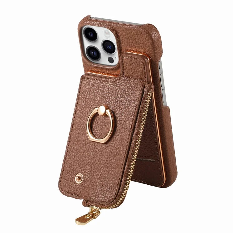 Y3 for iPhone 13 Pro Max Phone Case RFID Blocking Wallet Cover Zipper Pocket