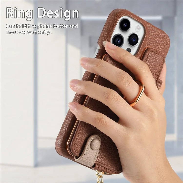 Y3 for iPhone 13 Pro Max Phone Case RFID Blocking Wallet Cover Zipper Pocket