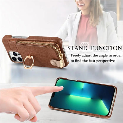 Y3 for iPhone 13 Pro Max Phone Case RFID Blocking Wallet Cover Zipper Pocket