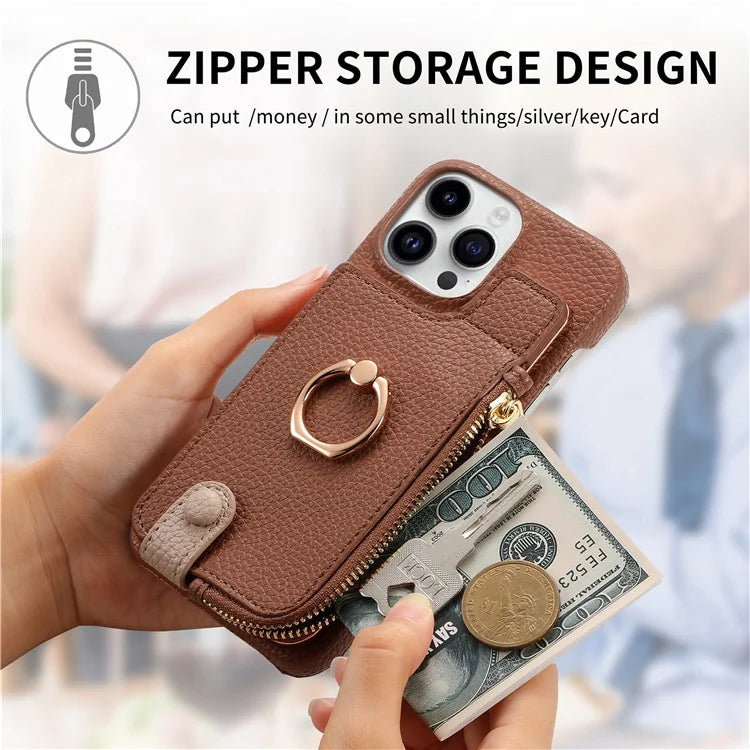 Y3 for iPhone 13 Pro Max Phone Case RFID Blocking Wallet Cover Zipper Pocket