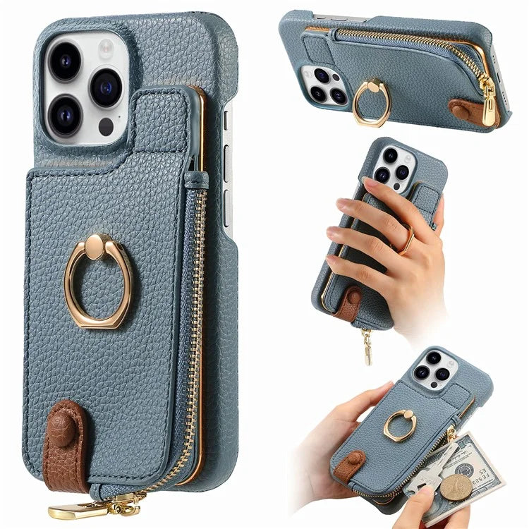Y3 for iPhone 13 Pro Max Phone Case RFID Blocking Wallet Cover Zipper Pocket