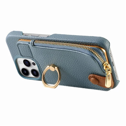 Y3 for iPhone 13 Pro Max Phone Case RFID Blocking Wallet Cover Zipper Pocket