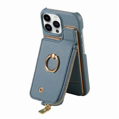 Y3 for iPhone 13 Pro Max Phone Case RFID Blocking Wallet Cover Zipper Pocket