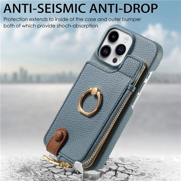 Y3 for iPhone 13 Pro Max Phone Case RFID Blocking Wallet Cover Zipper Pocket