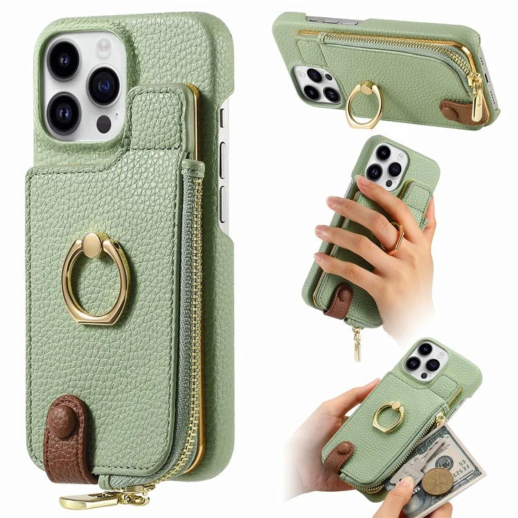 Y3 for iPhone 13 Pro Max Phone Case RFID Blocking Wallet Cover Zipper Pocket