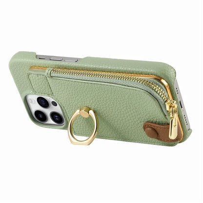 Y3 for iPhone 13 Pro Max Phone Case RFID Blocking Wallet Cover Zipper Pocket