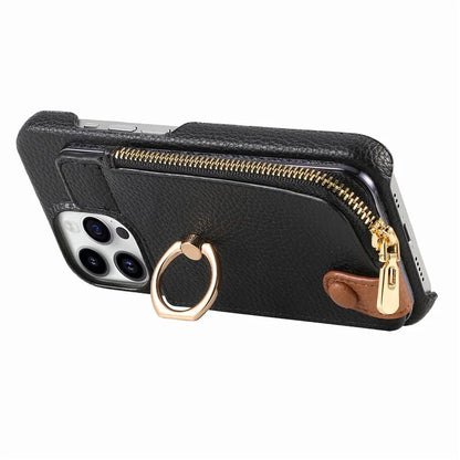 Y3 for iPhone 13 Pro Max Phone Case RFID Blocking Wallet Cover Zipper Pocket