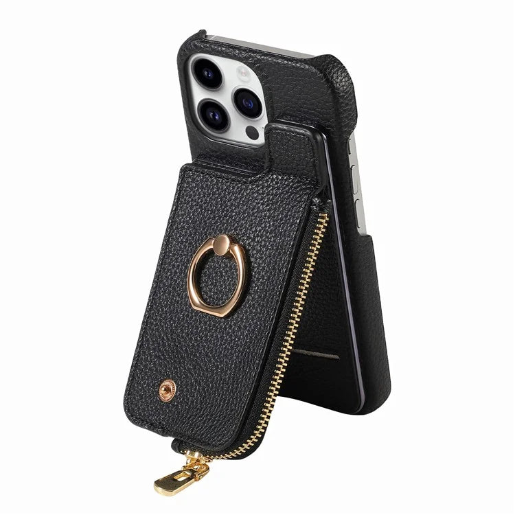 Y3 for iPhone 13 Pro Max Phone Case RFID Blocking Wallet Cover Zipper Pocket