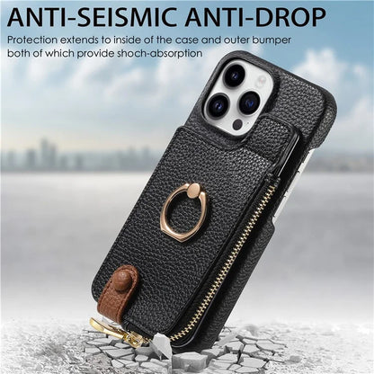 Y3 for iPhone 13 Pro Max Phone Case RFID Blocking Wallet Cover Zipper Pocket