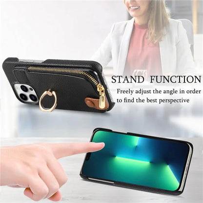 Y3 for iPhone 13 Pro Max Phone Case RFID Blocking Wallet Cover Zipper Pocket