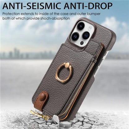 Y3 for iPhone 13 Pro Max Phone Case RFID Blocking Wallet Cover Zipper Pocket