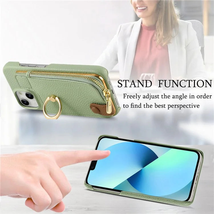 Y3 for iPhone 13 Wallet Case Ring Kickstand Zipper Purse Phone Cover