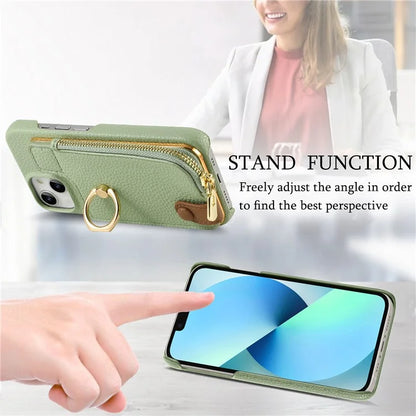 Y3 for iPhone 13 Wallet Case Ring Kickstand Zipper Purse Phone Cover