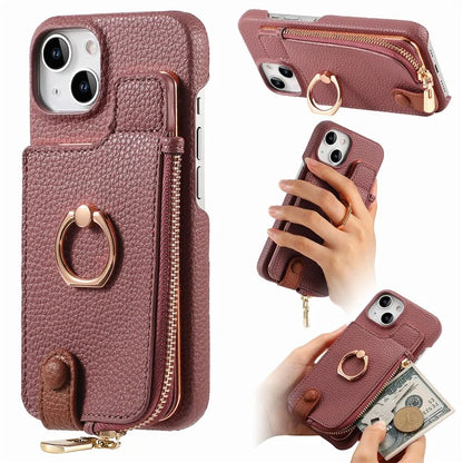Y3 for iPhone 13 Wallet Case Ring Kickstand Zipper Purse Phone Cover