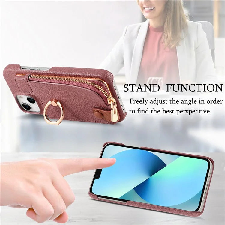 Y3 for iPhone 13 Wallet Case Ring Kickstand Zipper Purse Phone Cover