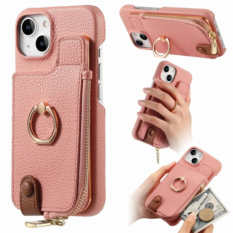 Y3 for iPhone 13 Wallet Case Ring Kickstand Zipper Purse Phone Cover