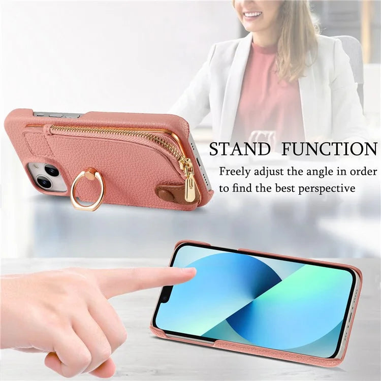 Y3 for iPhone 13 Wallet Case Ring Kickstand Zipper Purse Phone Cover